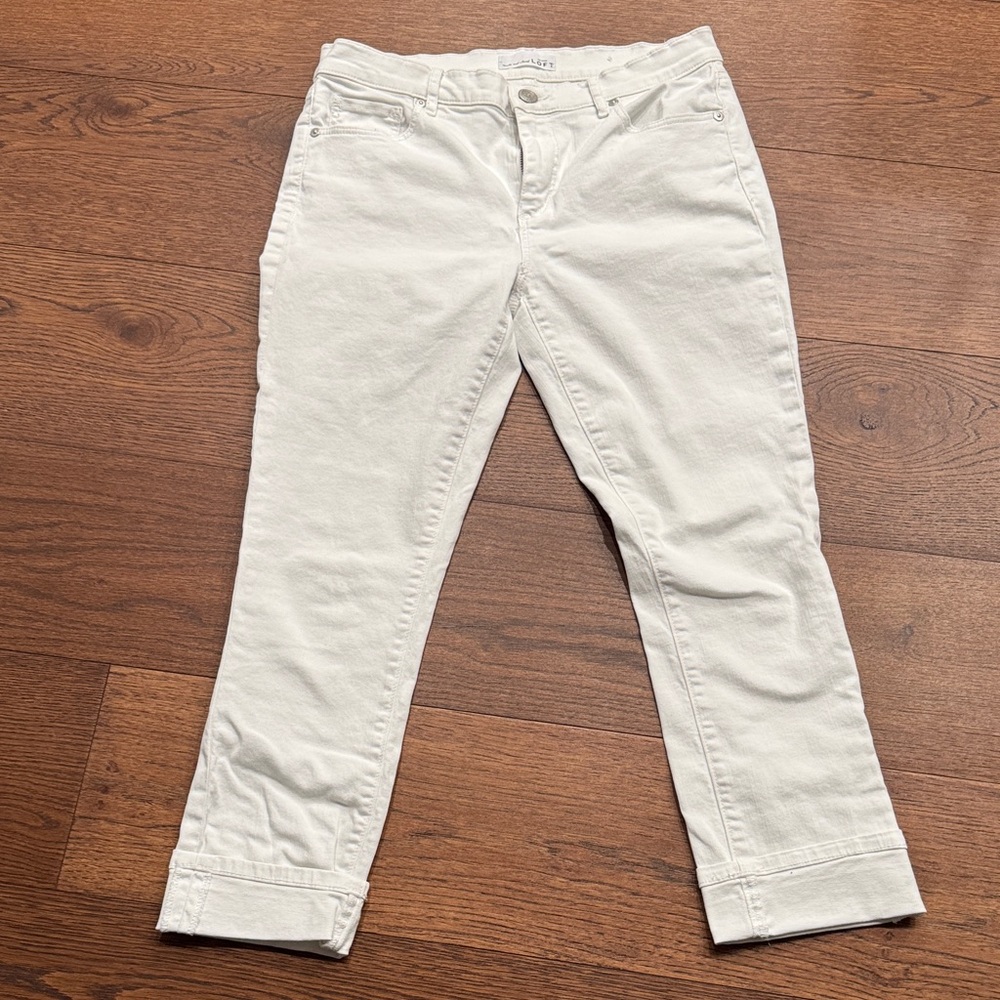 LOFT White Cropped Jeans with Cuffed Ankles